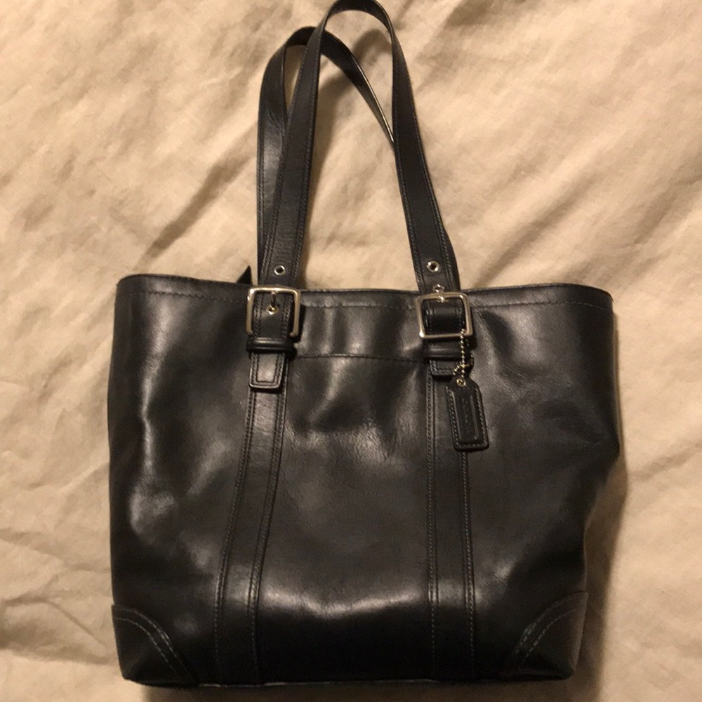 Black leather Coach shoulder bag